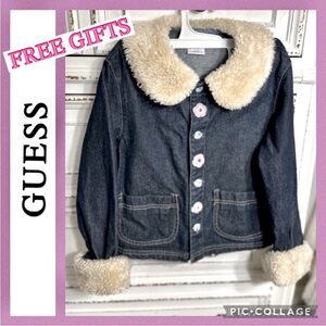 GUESS GIRLS 4-6 DENIM FAUX SHERPA JACKET FREE DRESS & PANDA BEANIE